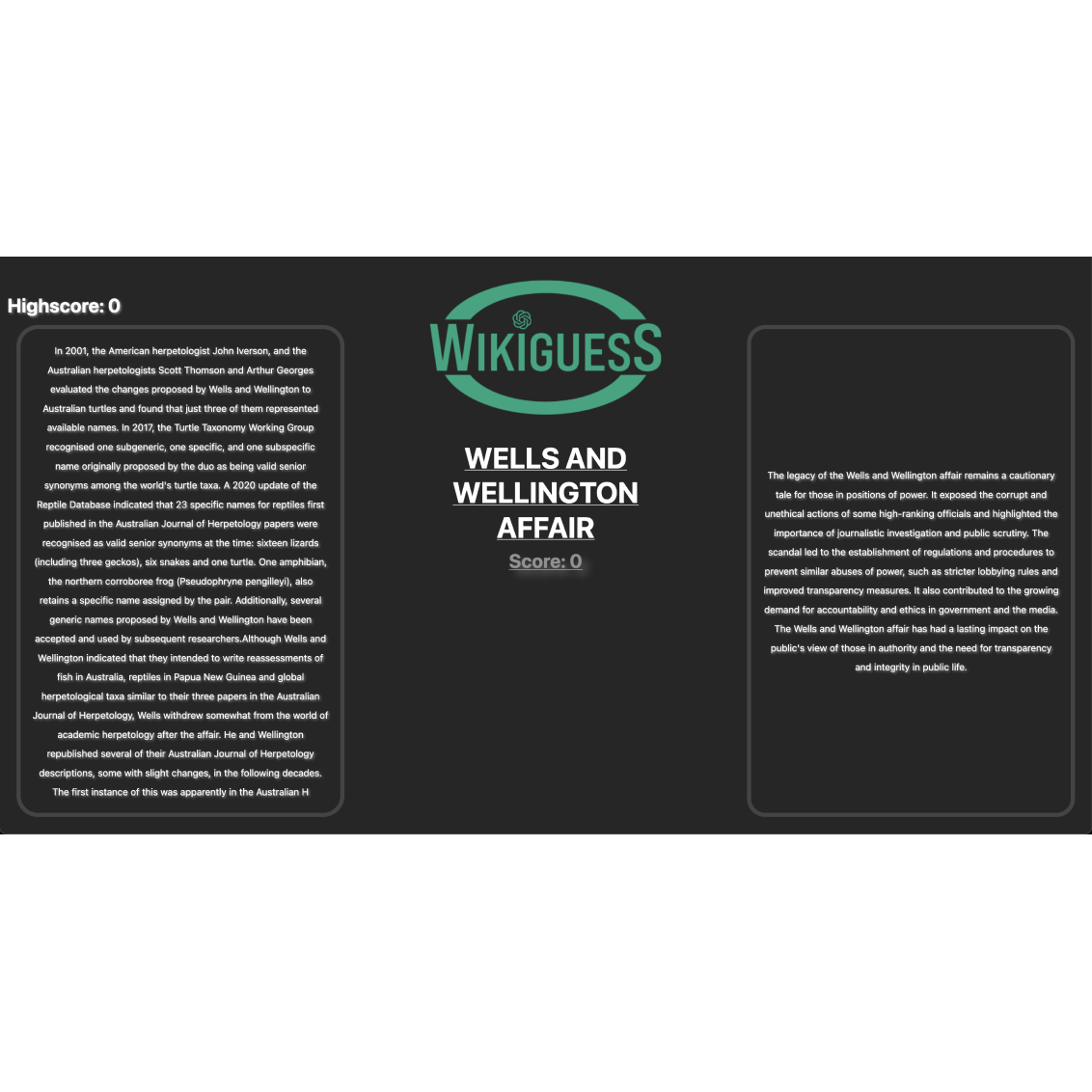 Screenshot of project wikiguess